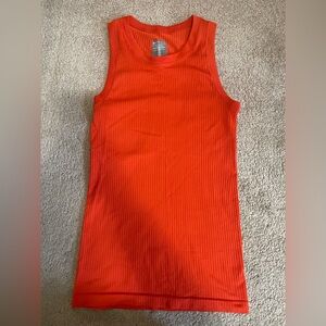Athleta High Neck Red-Orange Ribbed Tank Top - XS